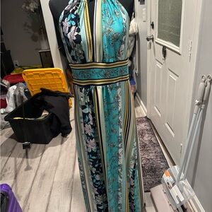 NWT Floral Halter Maxi Dress - Teal and Black
